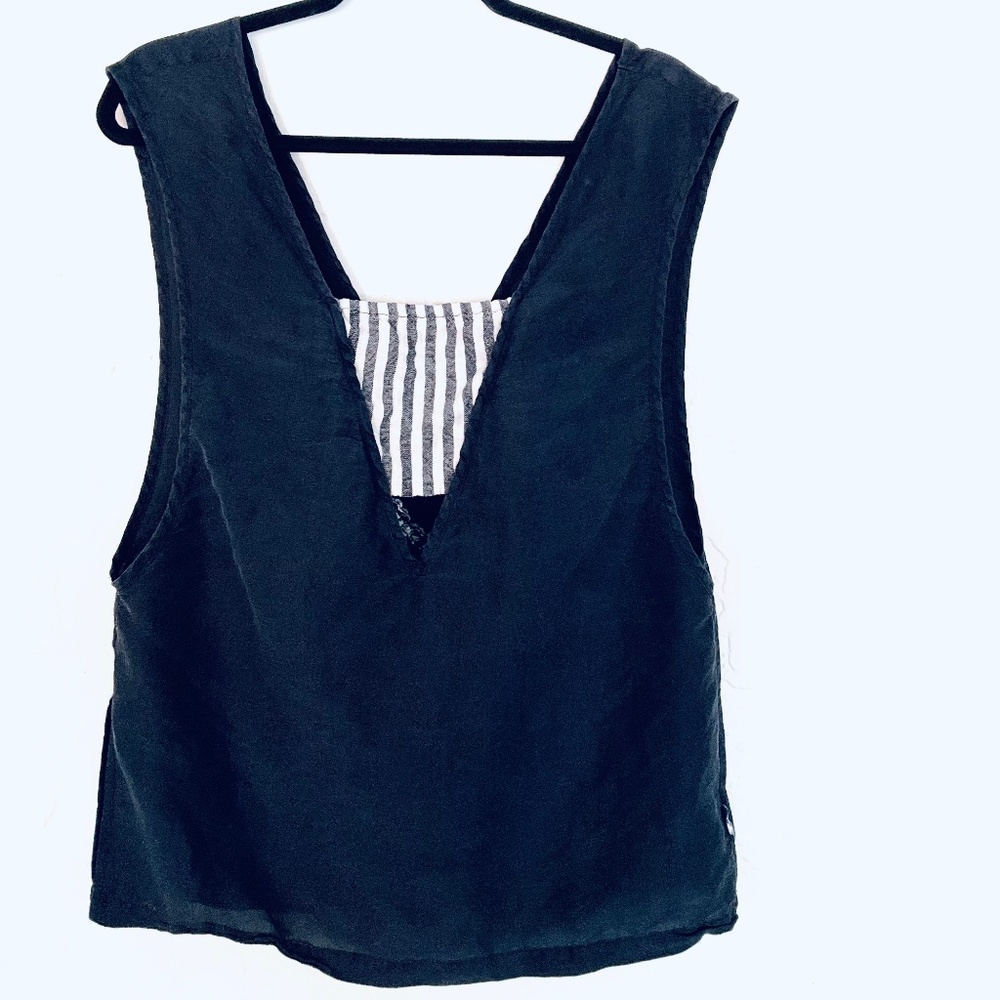 GOOD KRAMA Black Sleeveless Checkered Bandeau Top Sz M